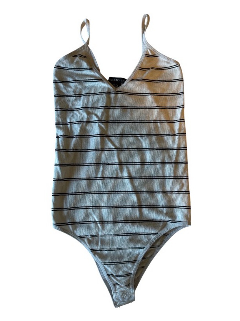 Sincerely, Jules Striped Ribbed Tank Bodysuit in White and Black